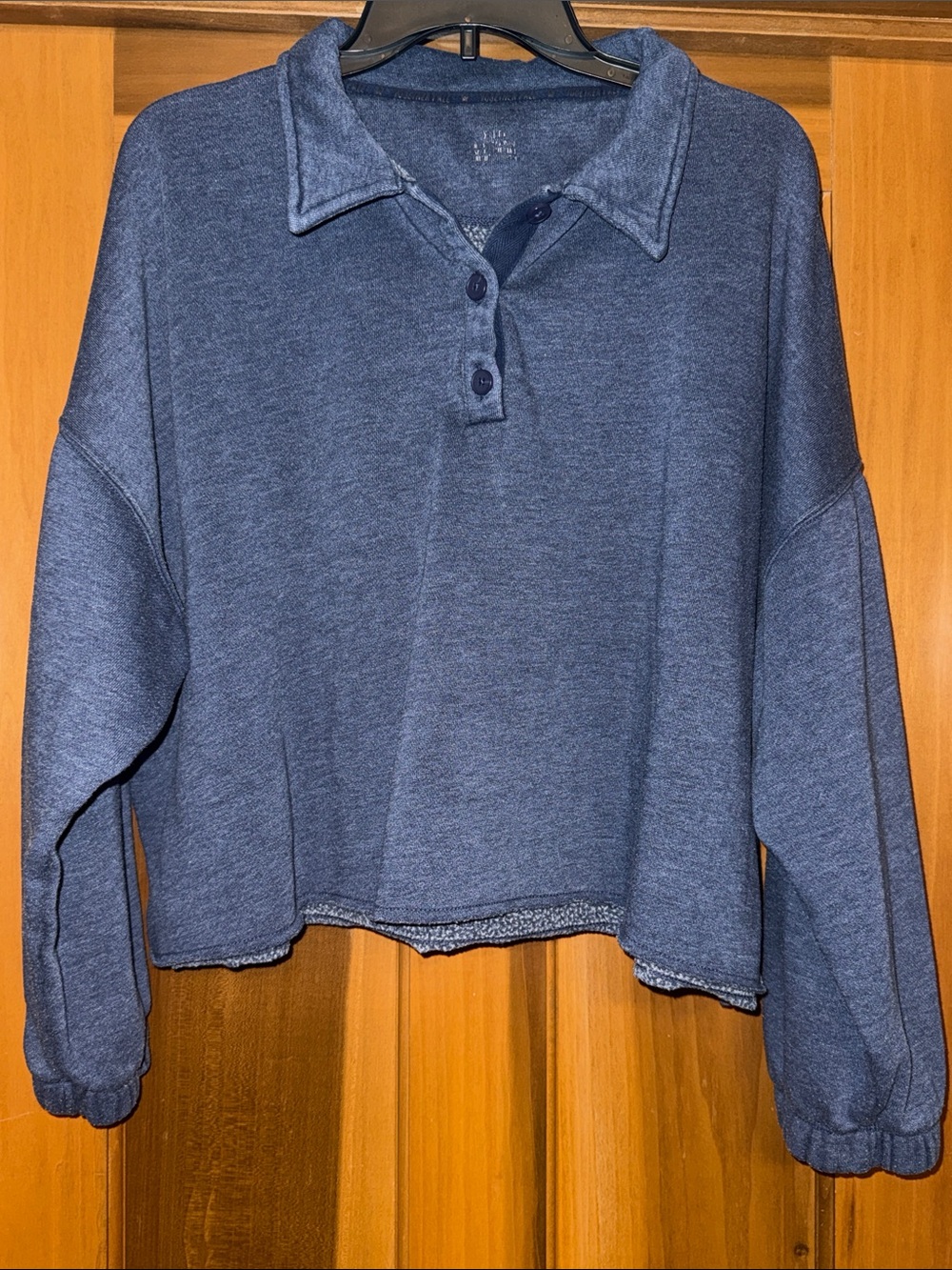aerie Navy Blue Collared Button Cropped Sweatshirt
